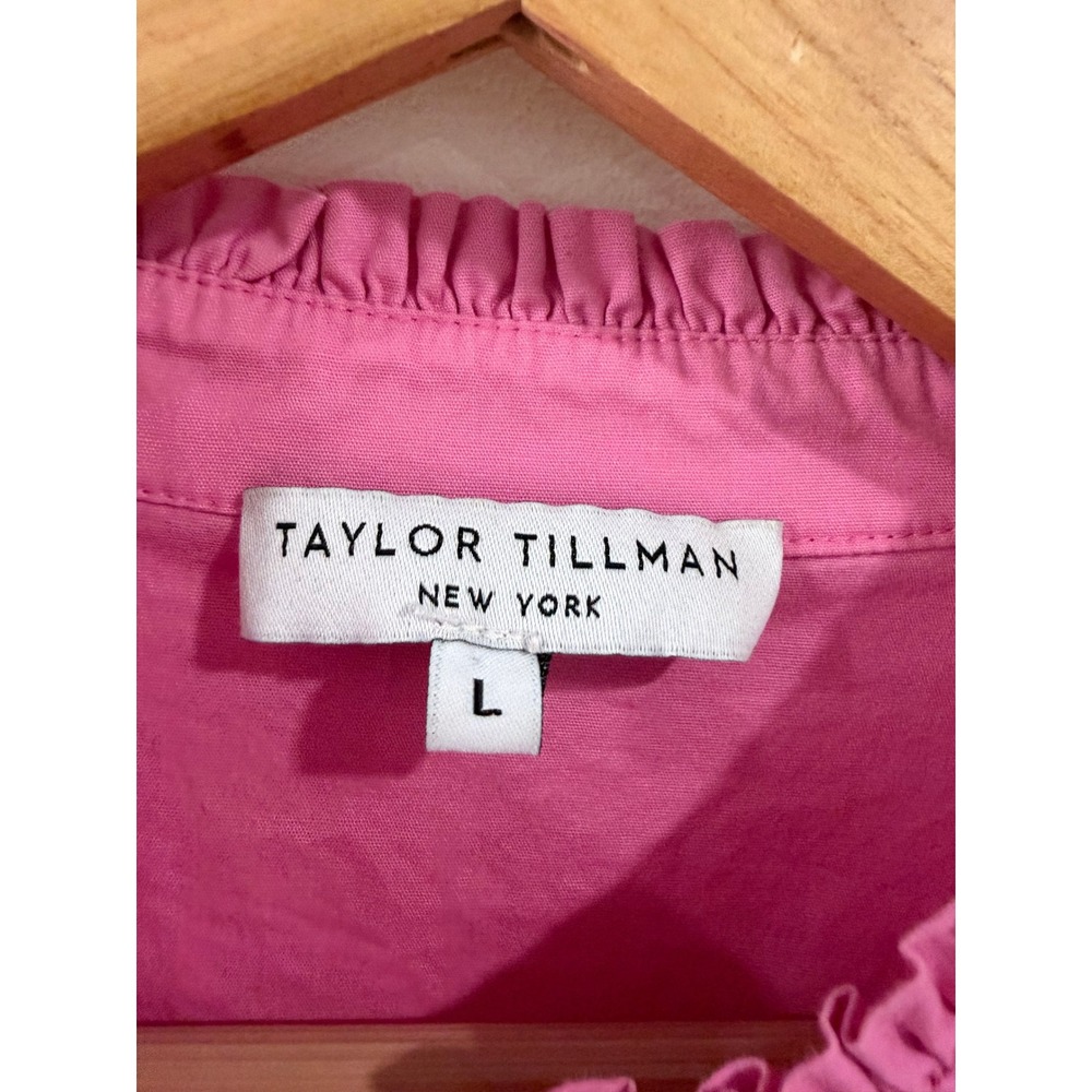 Taylor Tillman Pink Cammie Ruffle Shirt Dress Size Large Cotton - Picture 3 of 6